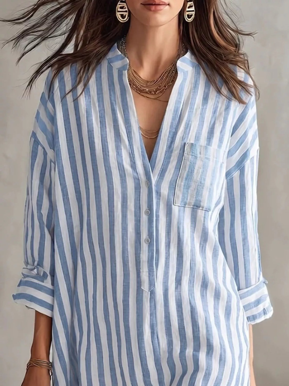 Striped 3/4 sleeve shirt dress