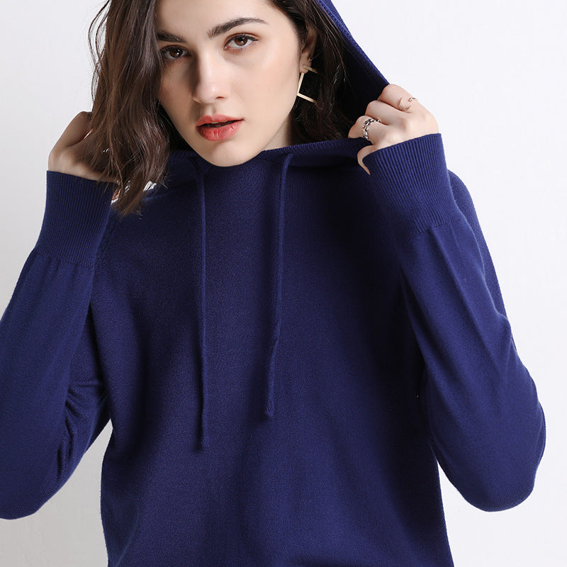 Hooded fine-knit sweater
