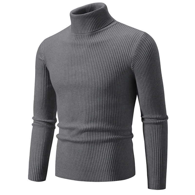 Retro Simple Solid Color Turtleneck Base Inner Wear Outer Wear Casual Men's Thin Slim Knit Sweater