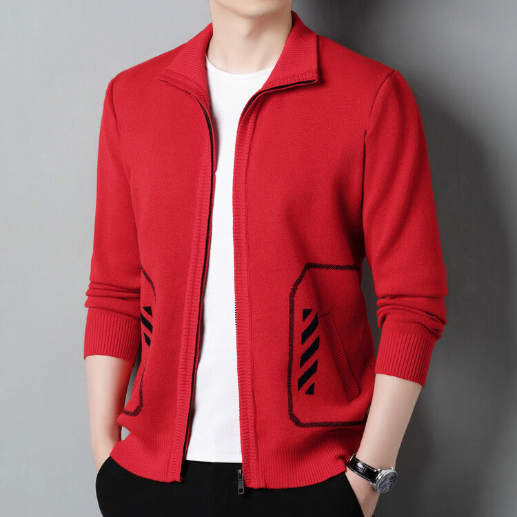 Solid Color Knitted Cardigan For Men