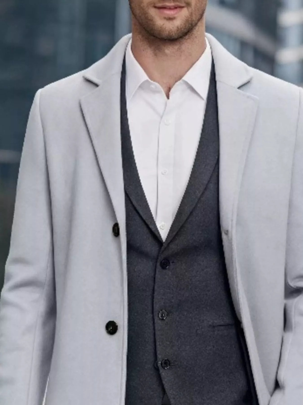 Slim-fit lapel collar overcoat