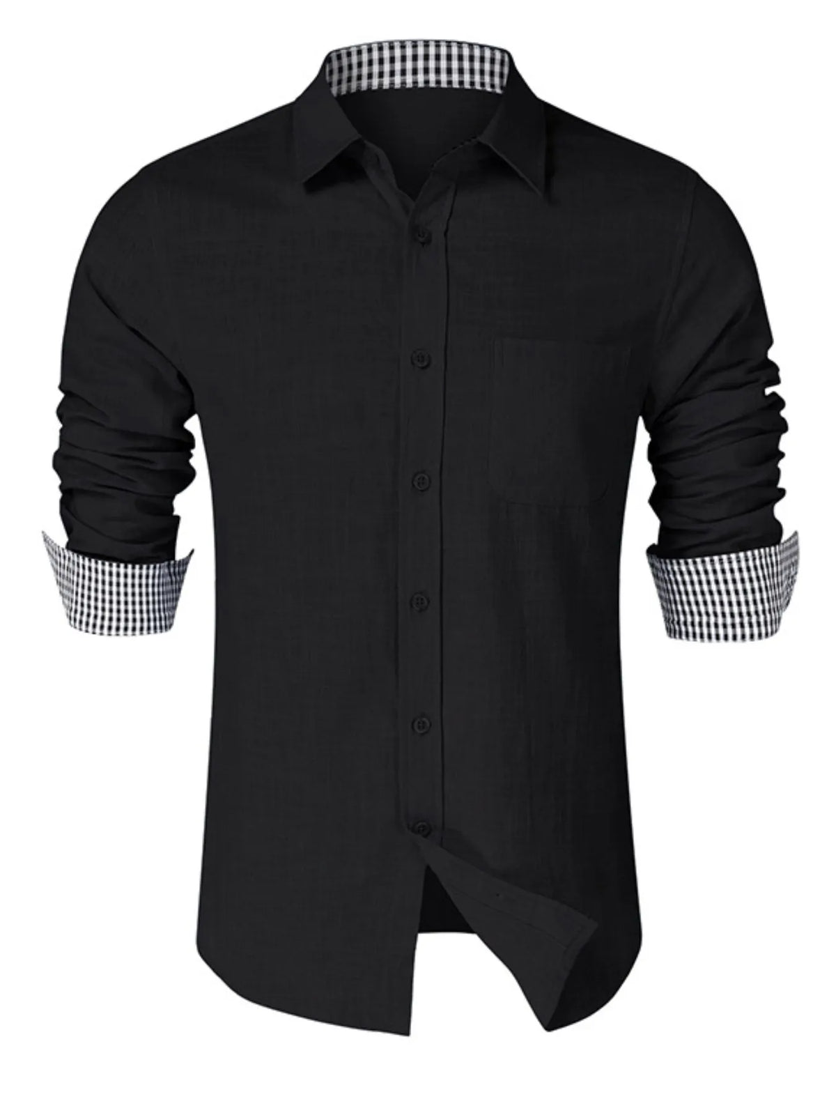 Button-down shirt with gingham contrast, Black