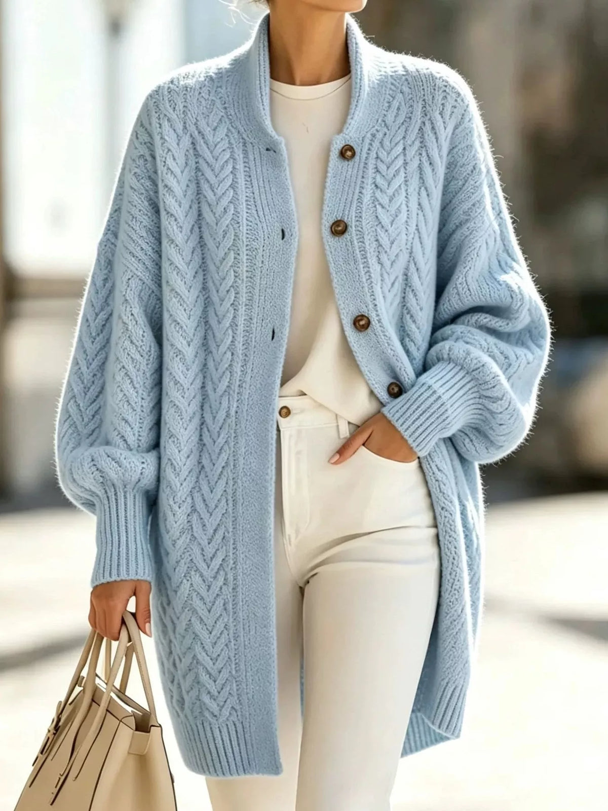 Cable-knit cardigan – light blue