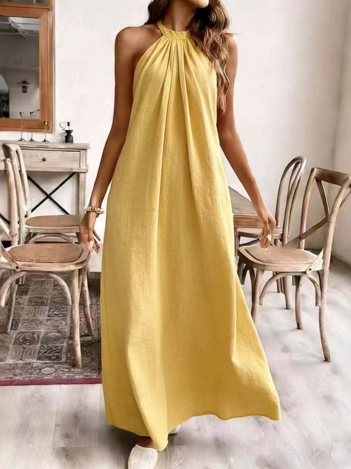 Halter neck maxi dress, Yellow