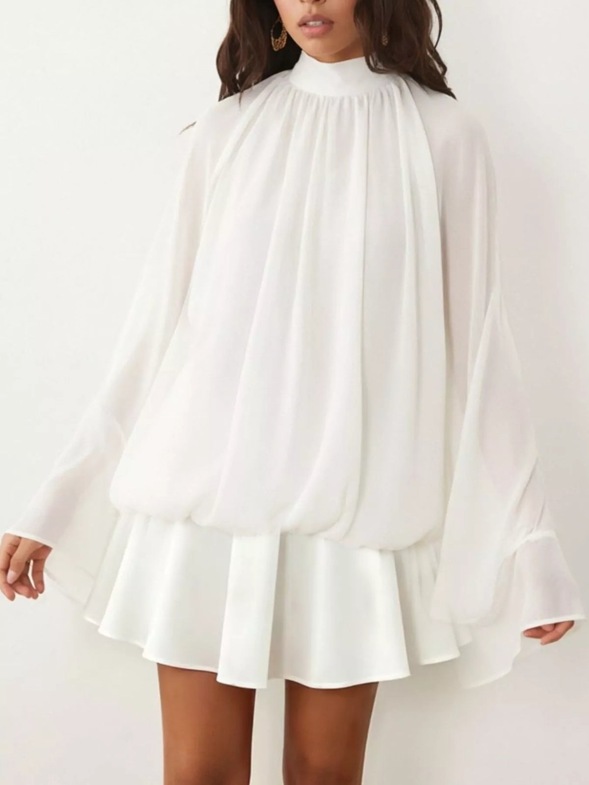 Tie-back flare-sleeve mini dress