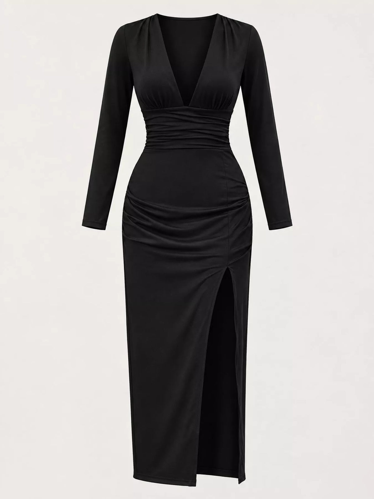 Ruched V-neck slit dress