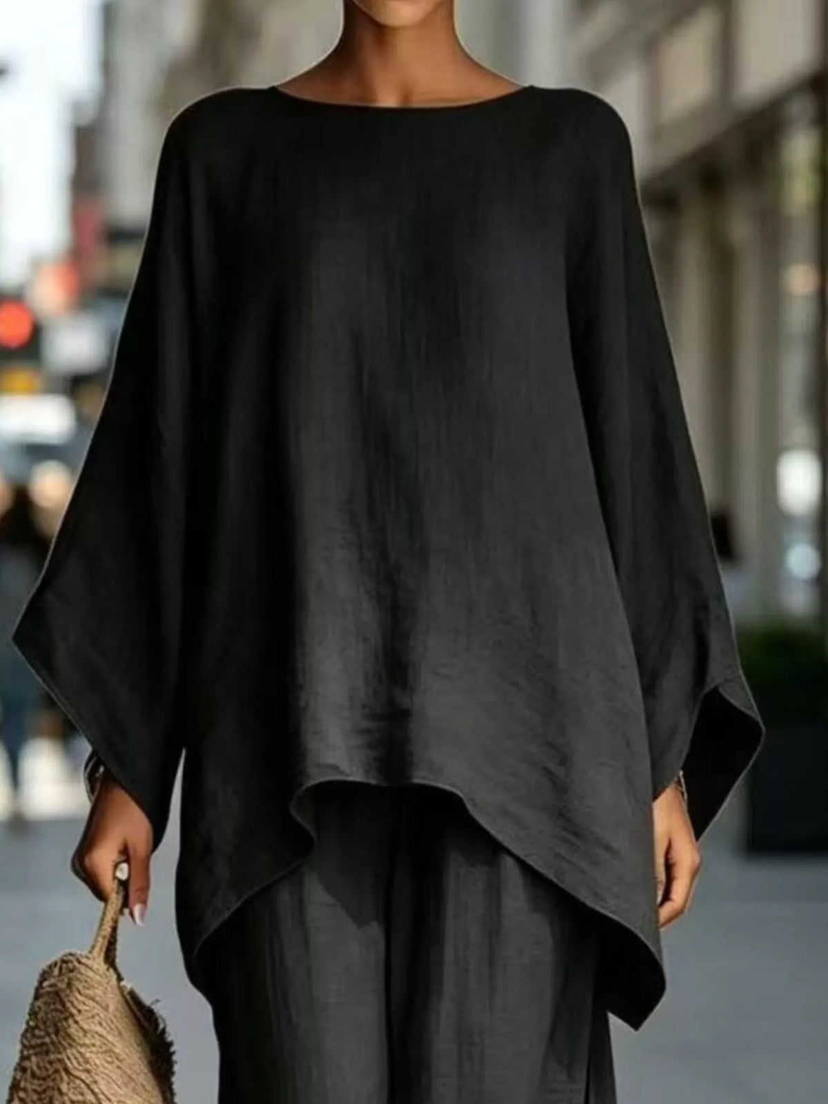 Batwing sleeve top and wide-leg pants set