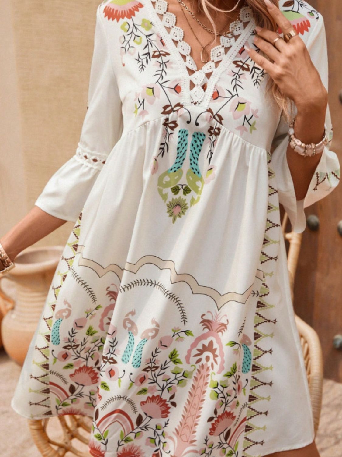 Printed lace-trim dress