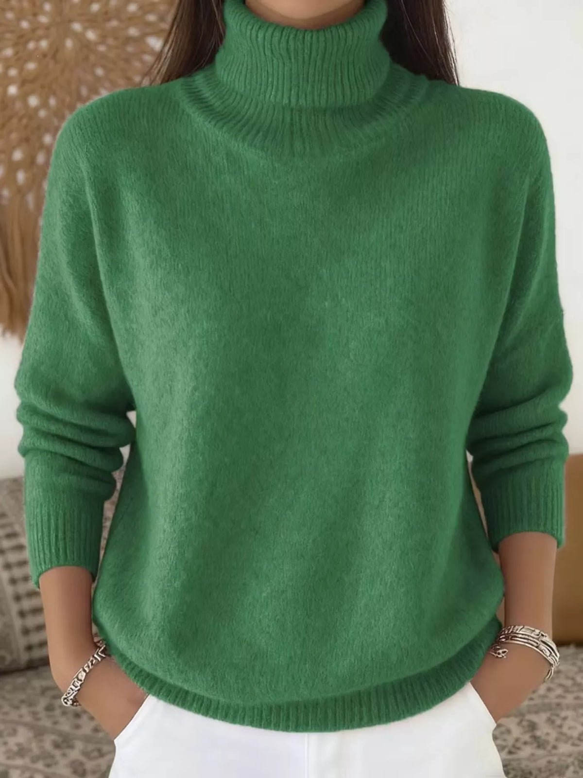 Turtleneck long sleeve sweater, Green