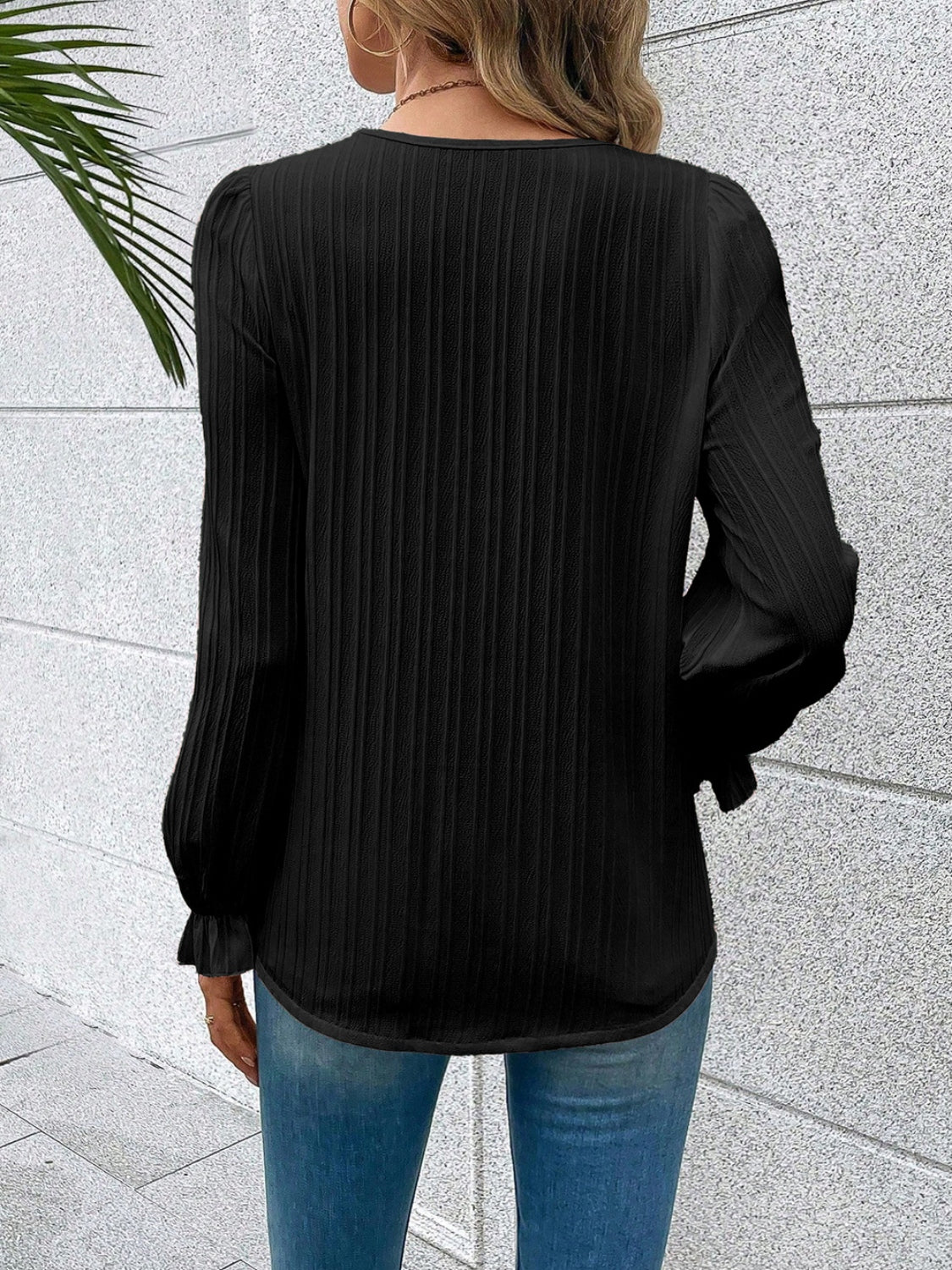 Lace trim flounce sleeve blouse
