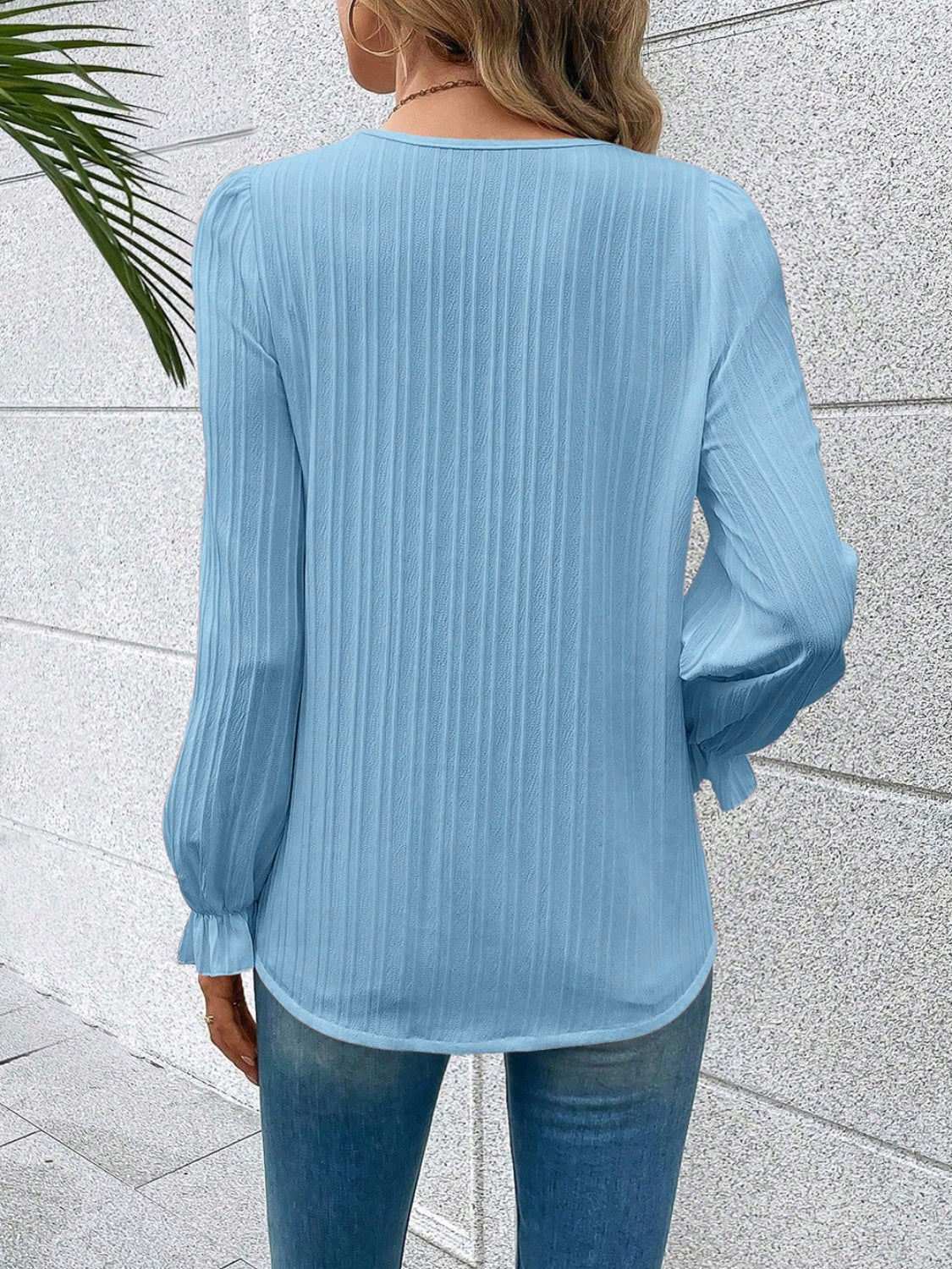 Lace trim flounce sleeve blouse