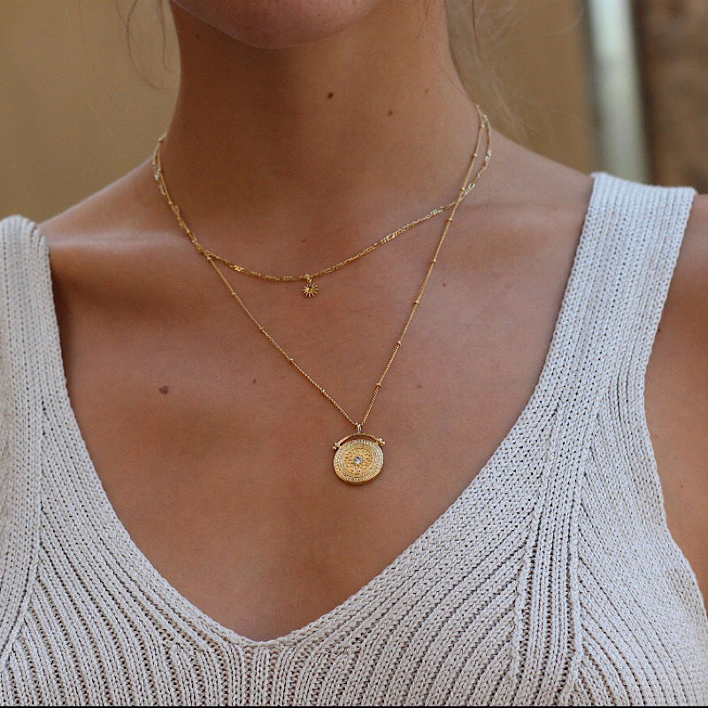 Gold coin layered necklace