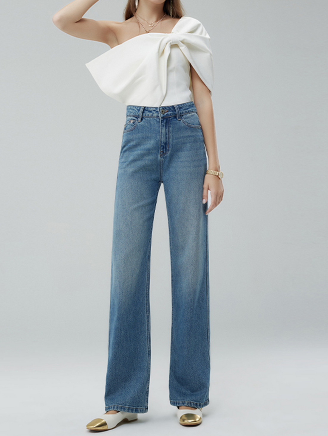 Washed straight leg jeans