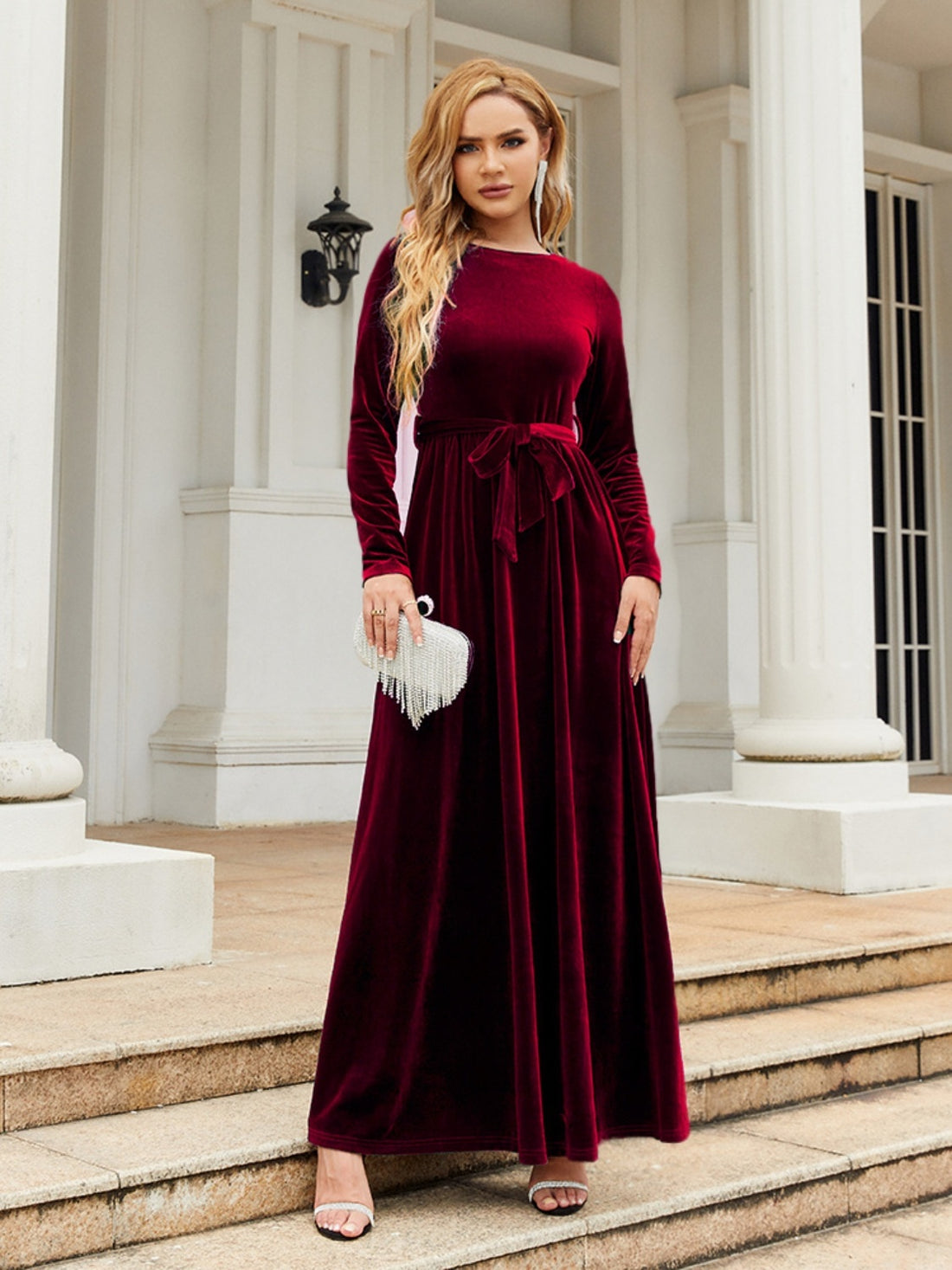 Tie-front long-sleeve maxi dress