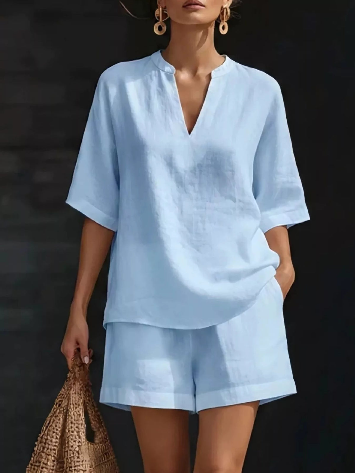 Notched top and shorts set – sky blue