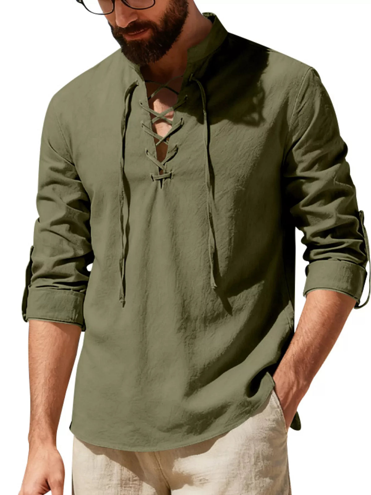 Lace-up linen shirt