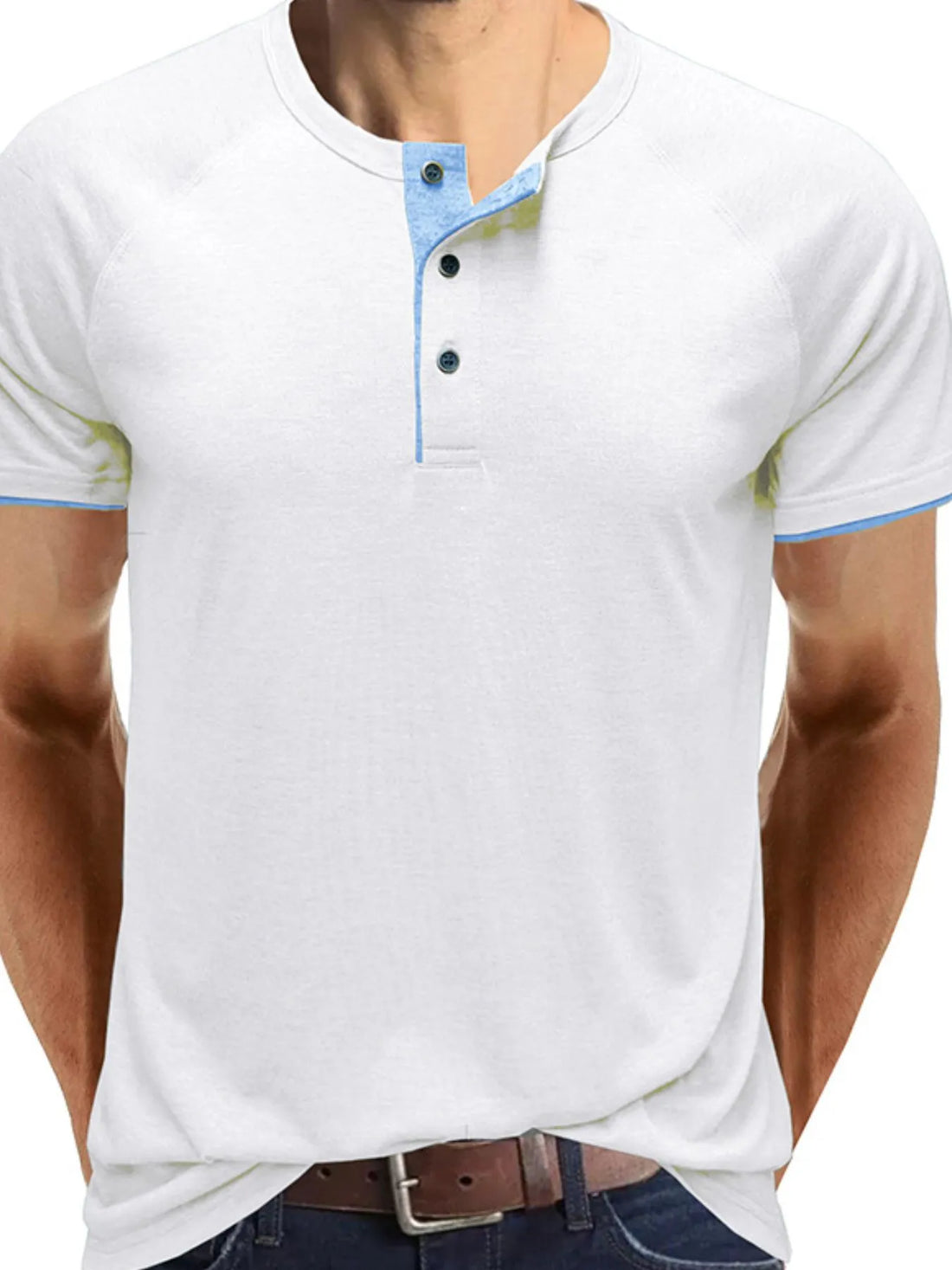Classic contrast trim henley polo shirt, White
