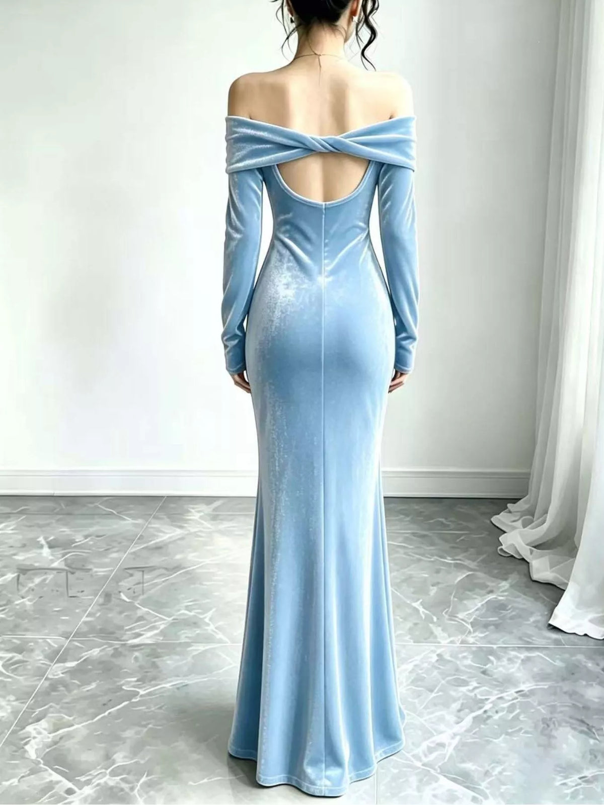 Velvet off-shoulder mermaid dress