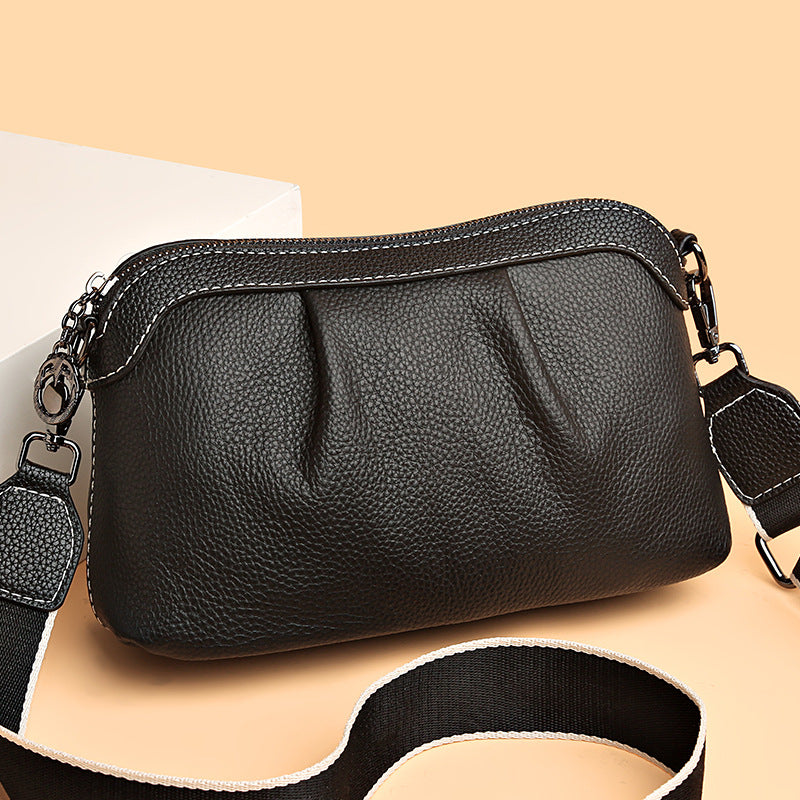 Pleated leather crossbody bag, Black, pleated top