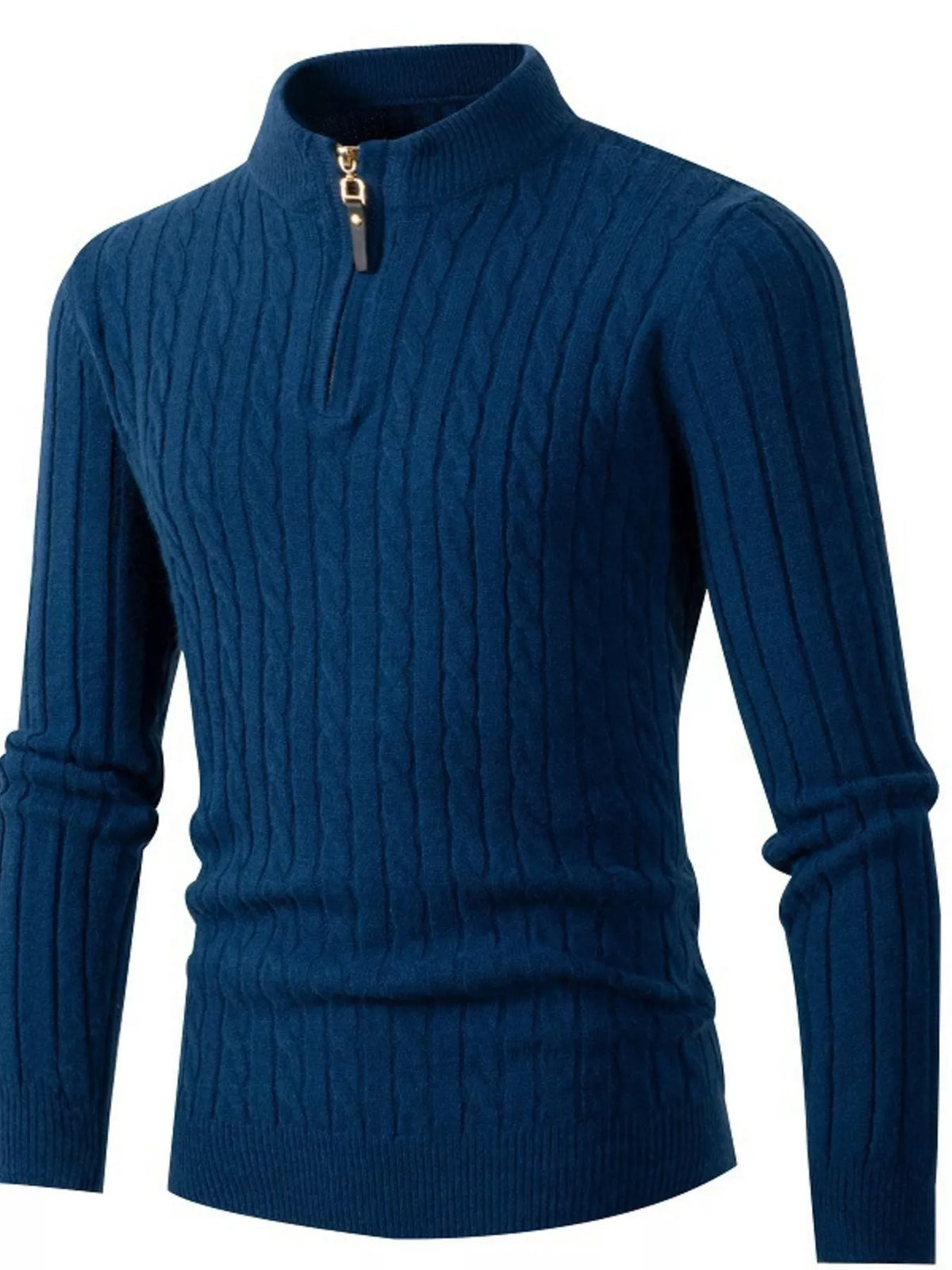 Cable-knit half-zip sweater – blue
