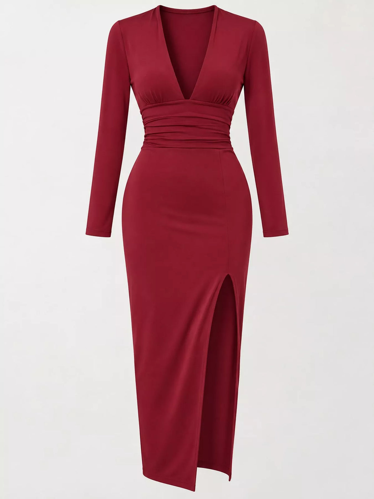 Ruched V-neck slit dress