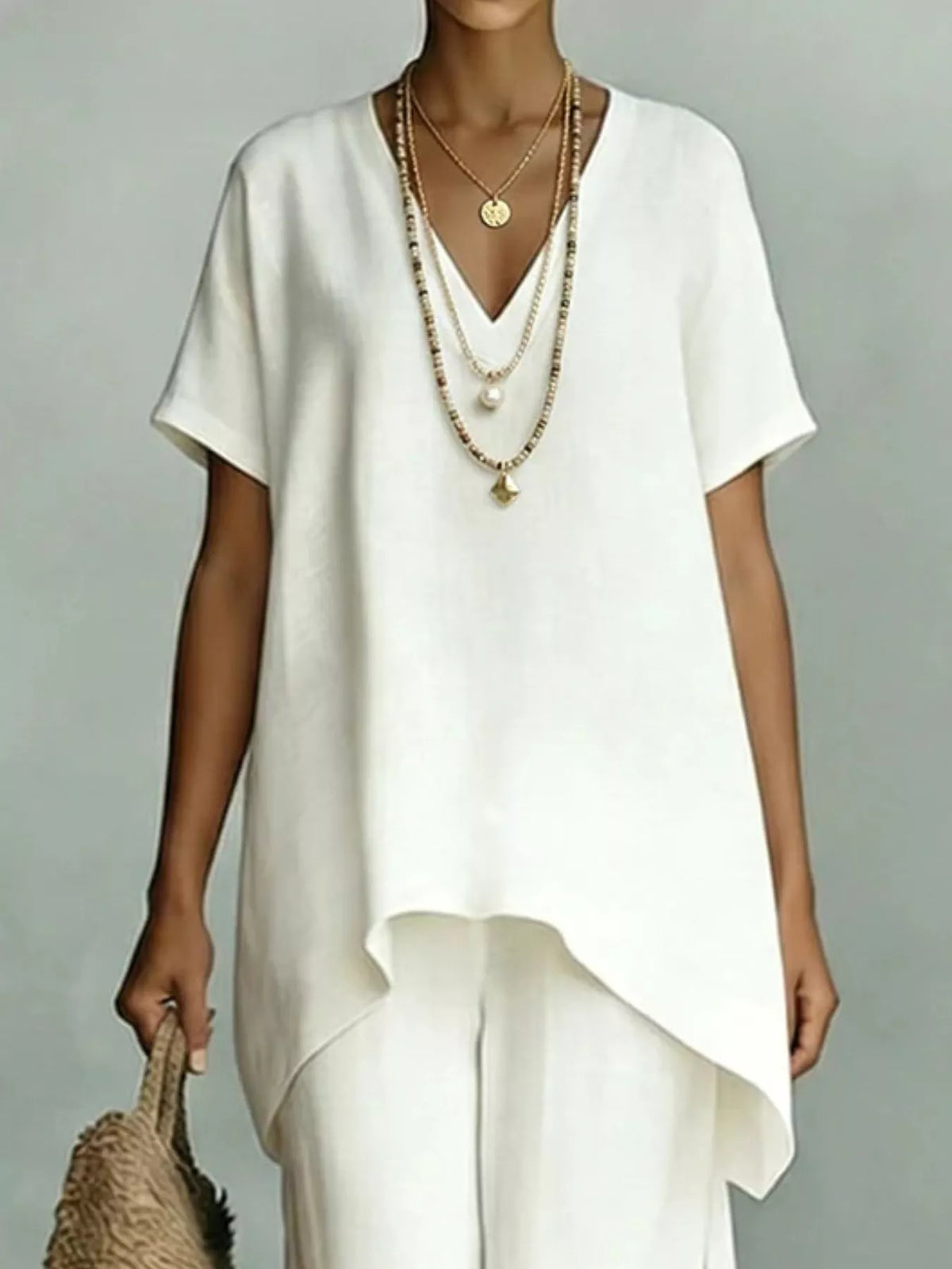 V-neck wide-leg pants set