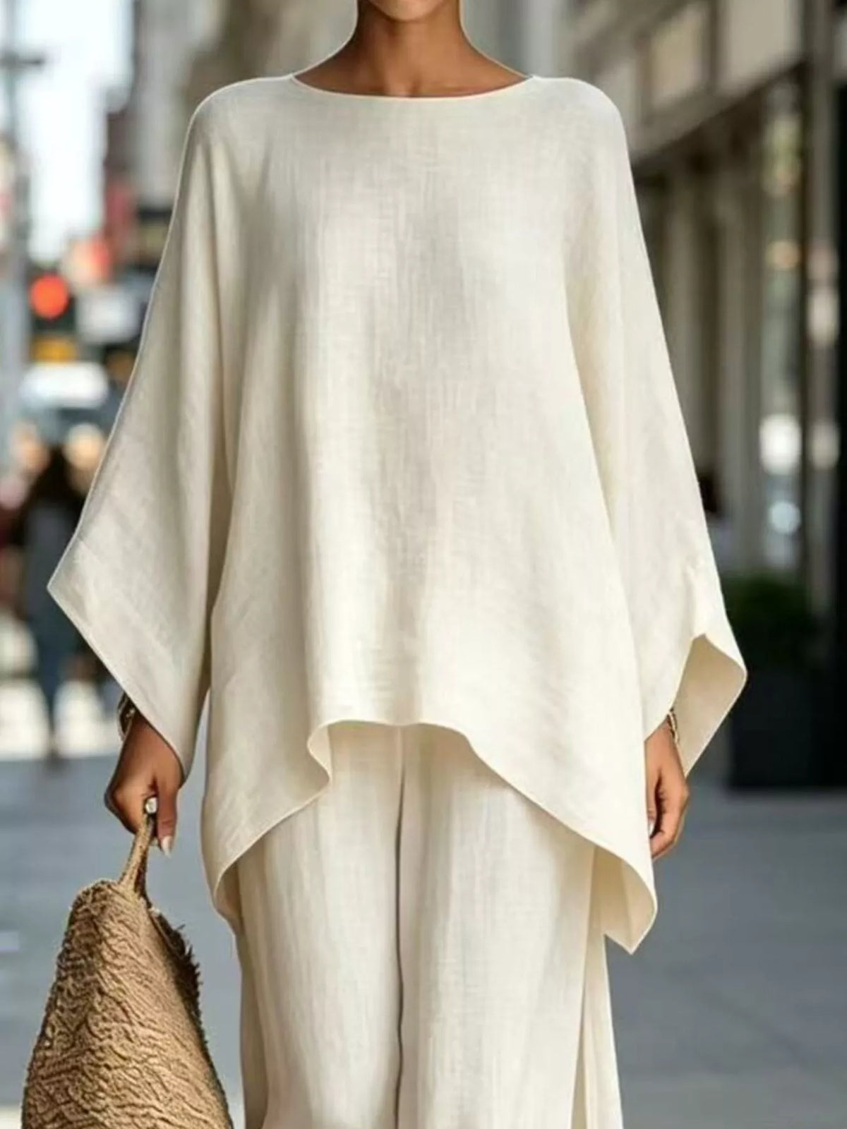 Batwing sleeve top and wide-leg pants set
