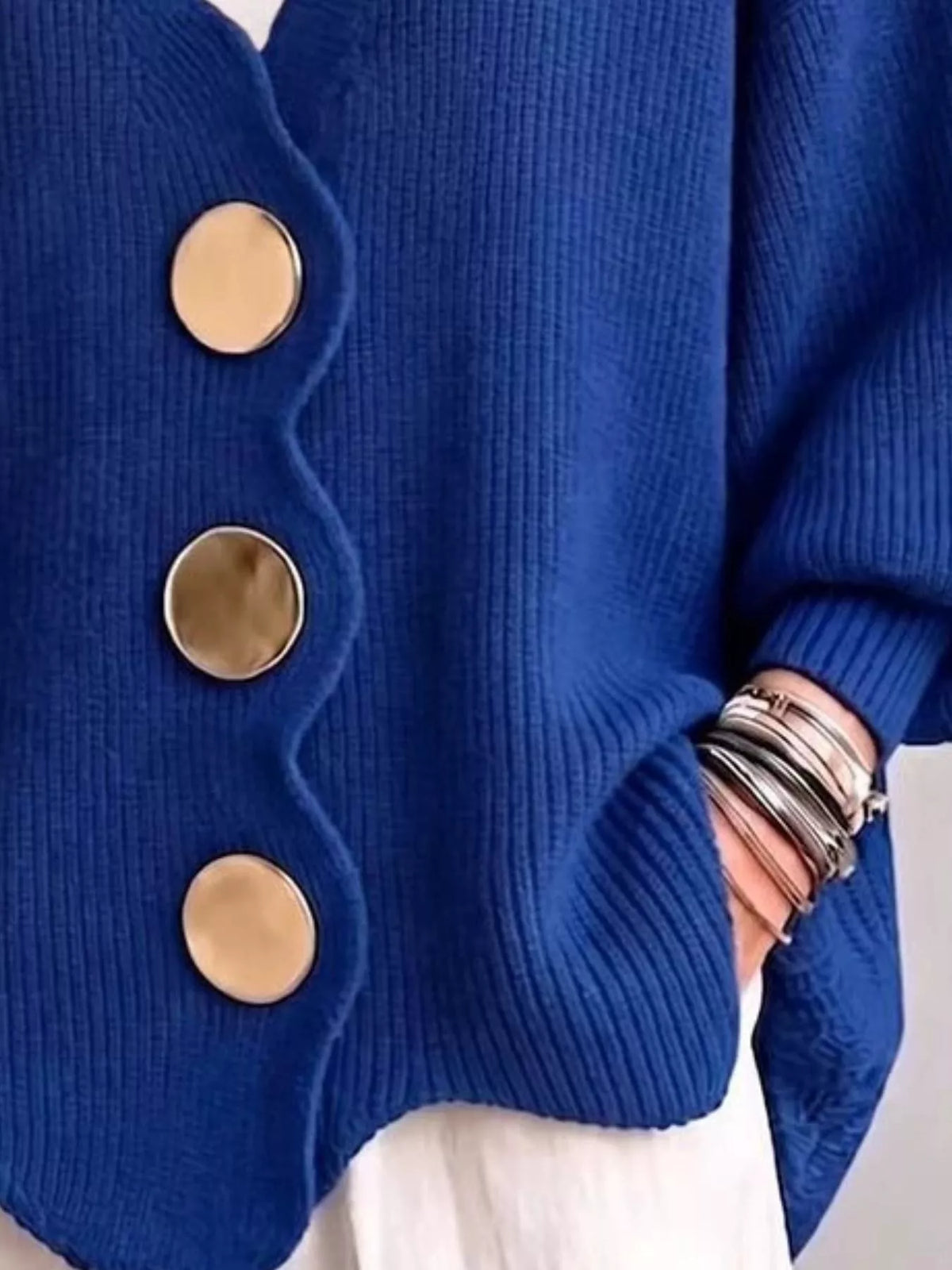Scalloped-edge oversized button-down cardigan
