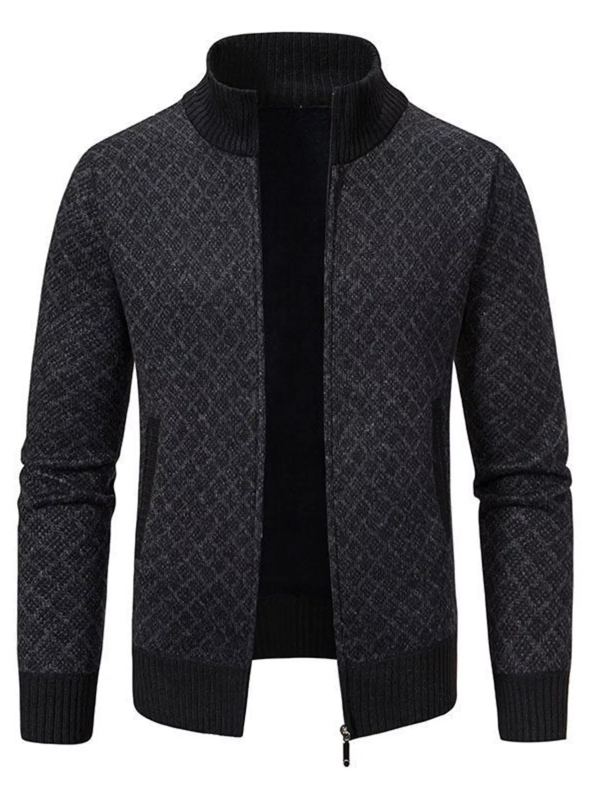 Geometric patterned full-zip cardigan, Black