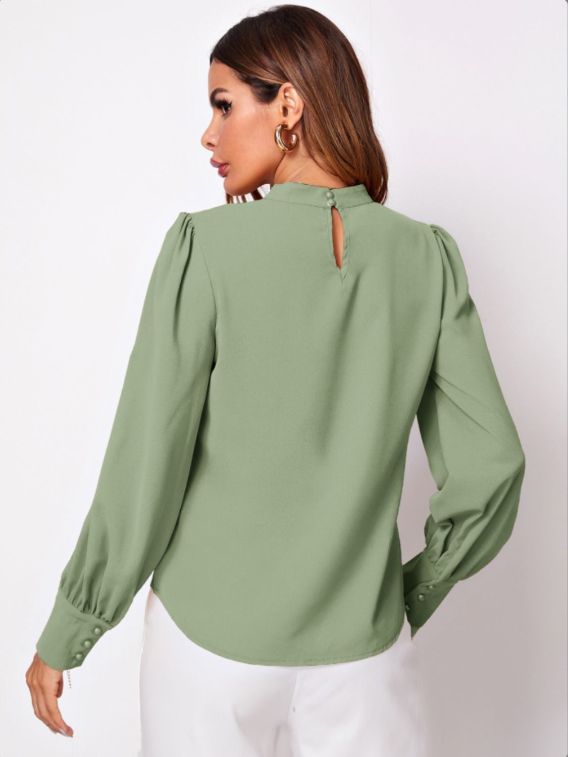 Ruched Mock Neck Long Sleeve Blouse