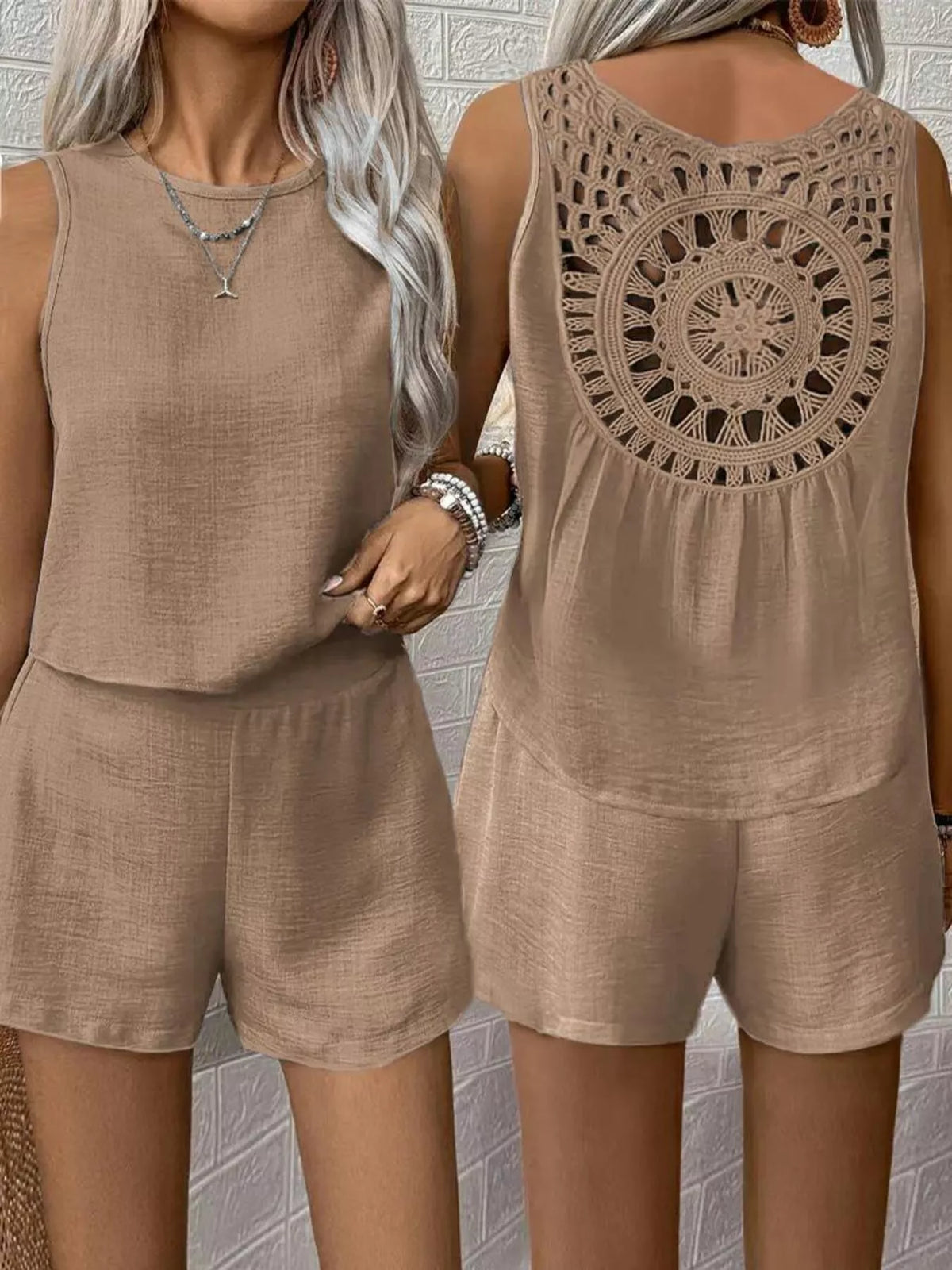 Round neck tank top and shorts set