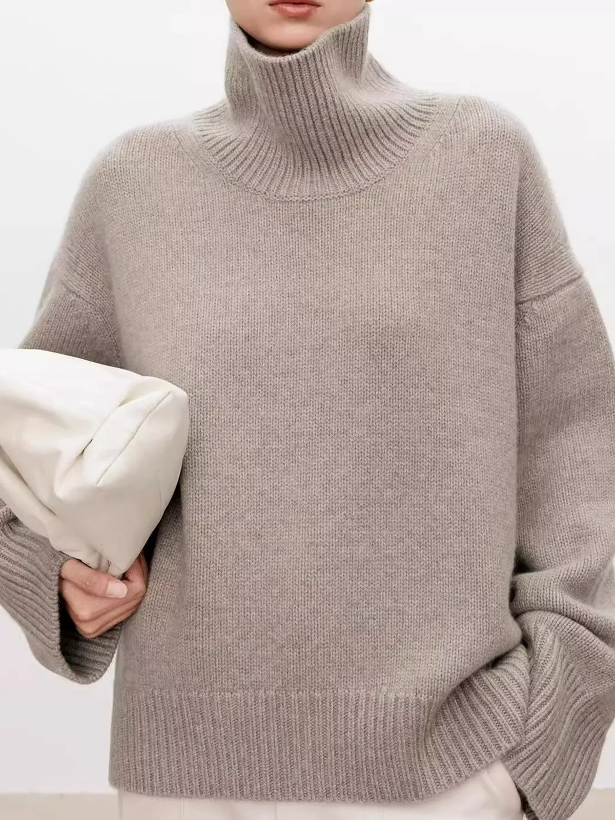 Oversized Turtleneck Wool Sweater, Camel