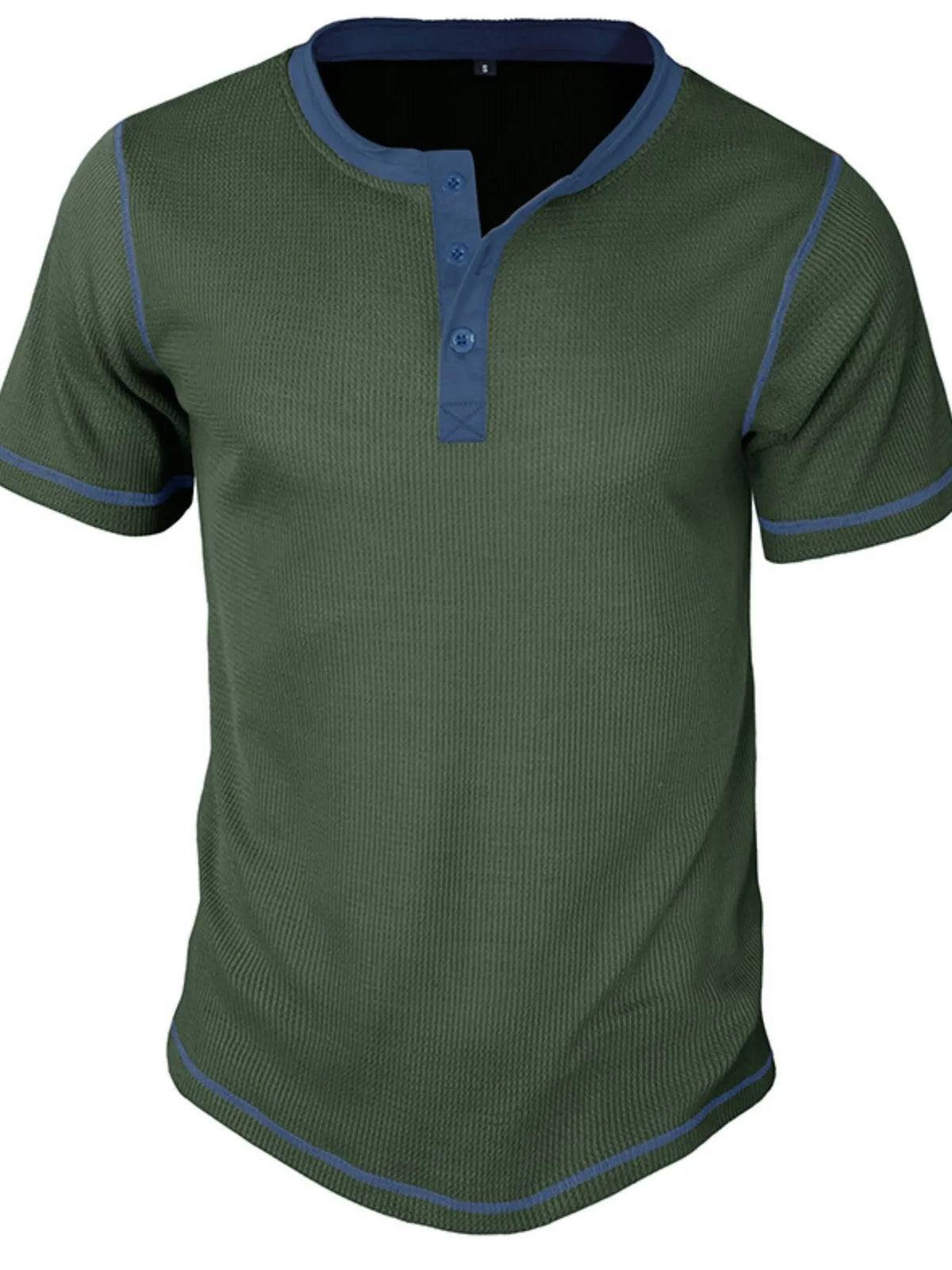 Contrast stitch henley polo shirt, Army Green