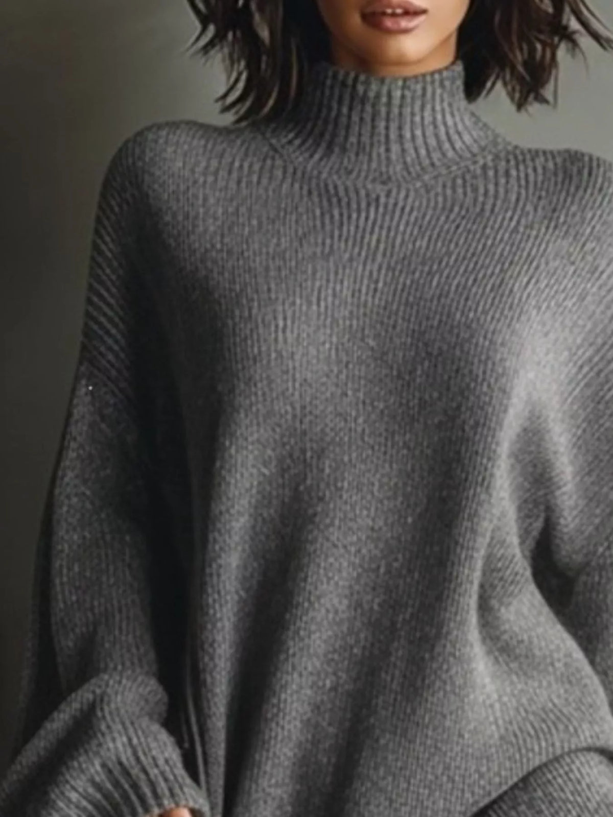 Oversized mock neck long sleeve sweater dress