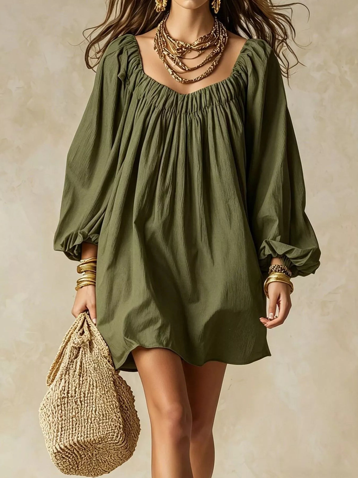 Balloon-sleeve mini dress