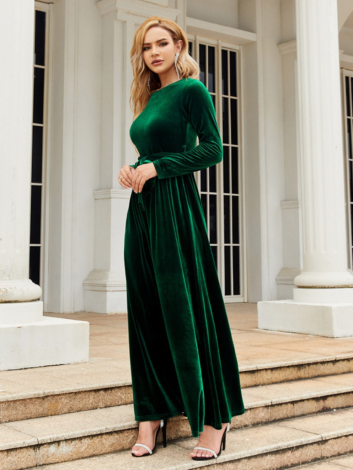 Tie-front long-sleeve maxi dress