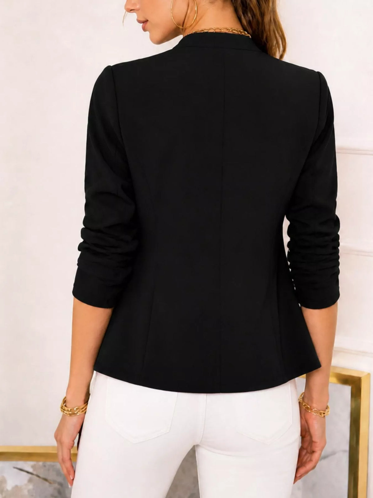 Open-front long sleeve blazer
