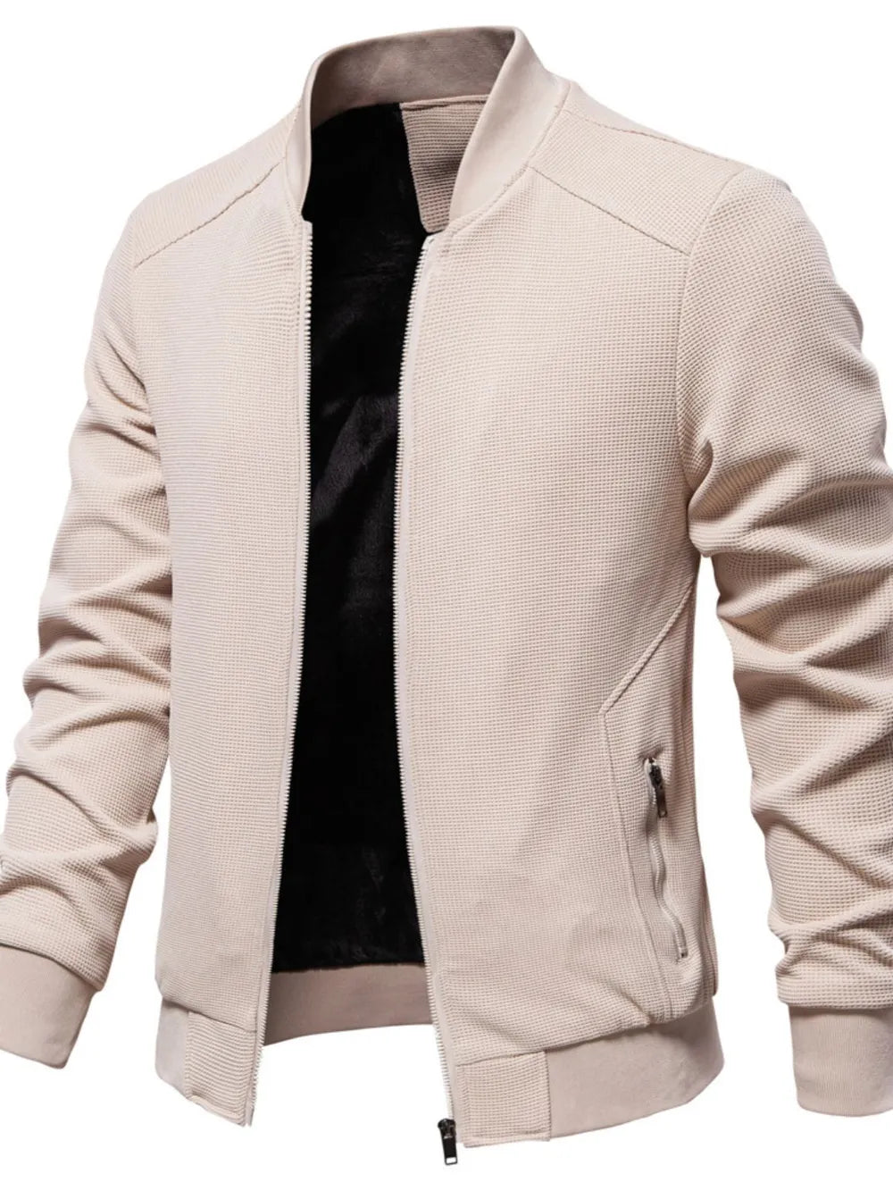 Waffle knit baseball collar zip up jacket, Dust Storm