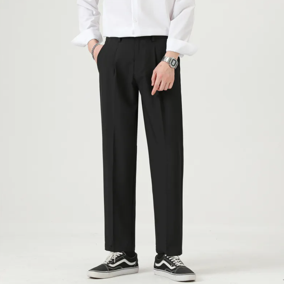 Pleated tapered trousers, Black, front