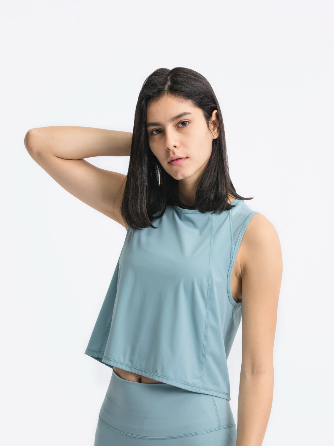 Round neck cropped active tank, Air Force Blue