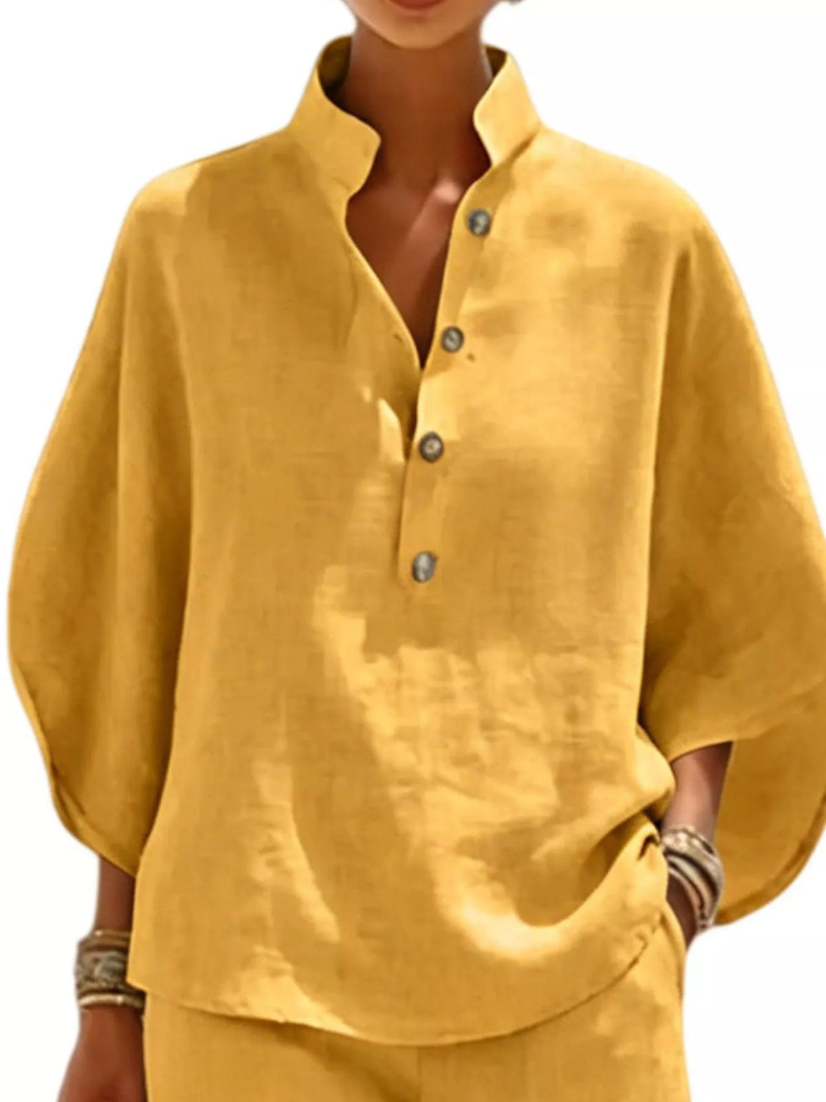 Button detail loose fit top and shorts set