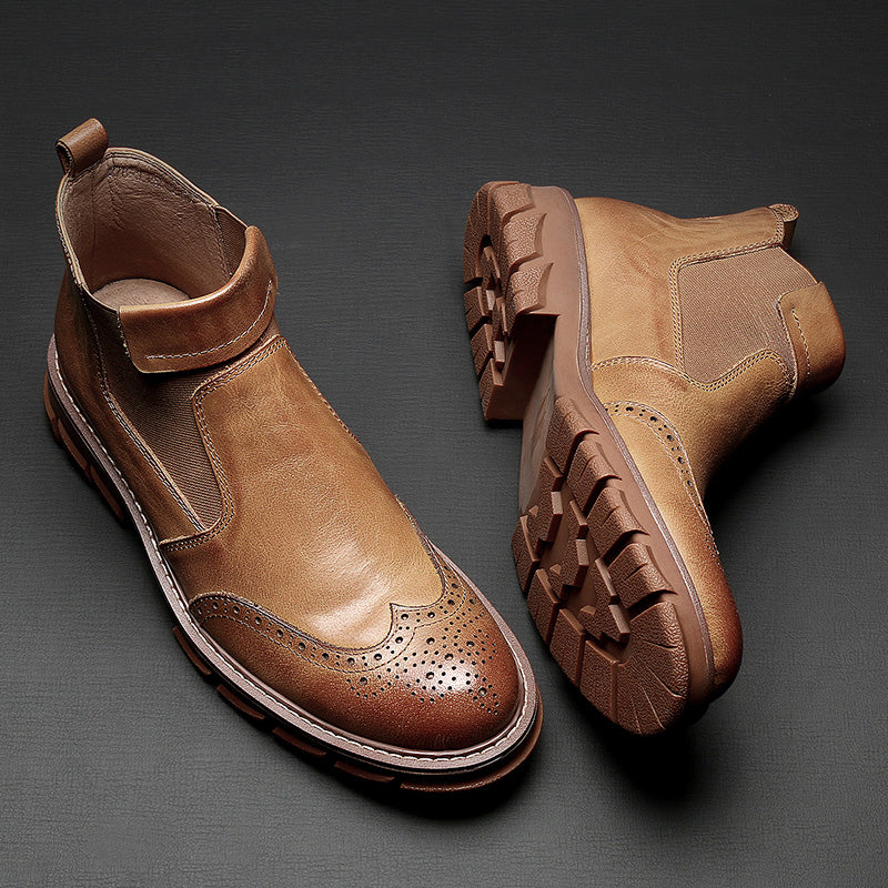 Brogue Chelsea boots, Brown, sole and inside