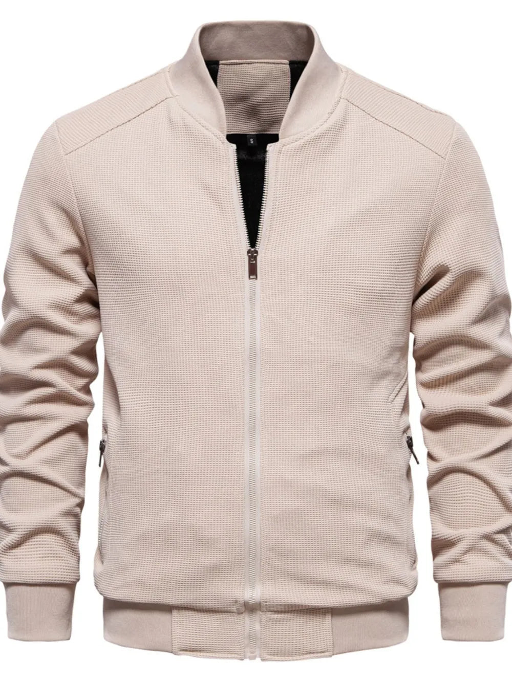 Waffle knit baseball collar zip up jacket