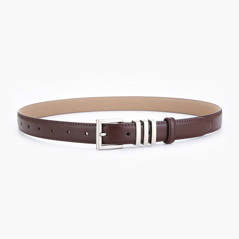 Triple keeper leather belt, Coffee, front