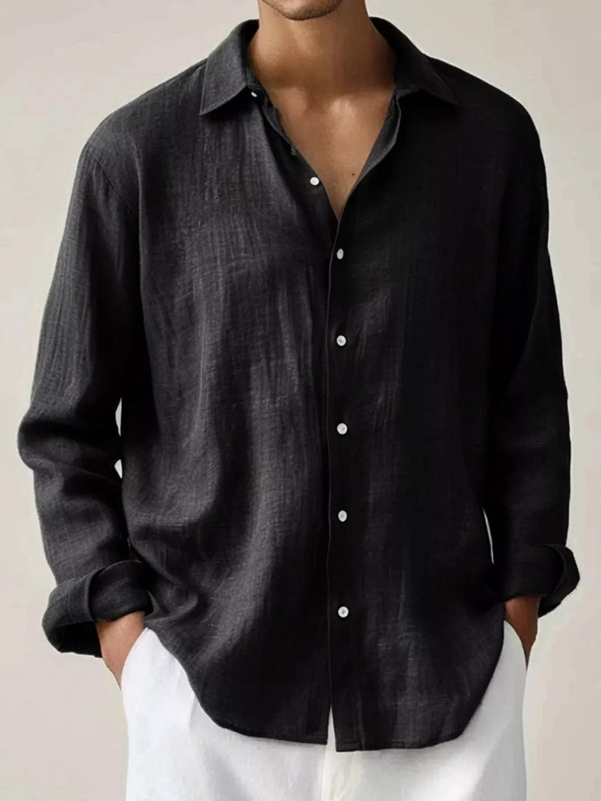 Cotton button-up shirt – black
