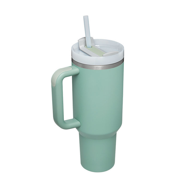 Gobelet isotherme de 113 cl avec poignée et paille, en acier inoxydable, anti-fuite, avec couvercle, idéal pour la voiture, la salle de sport, le bureau ou les voyages.