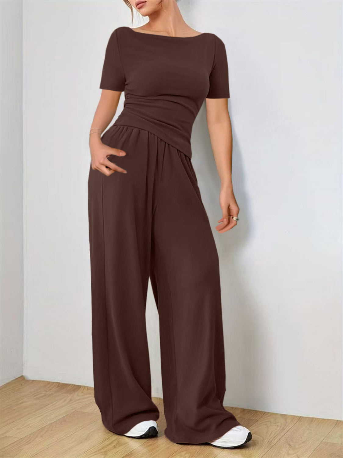 Tee and pants set, Chocolate, front