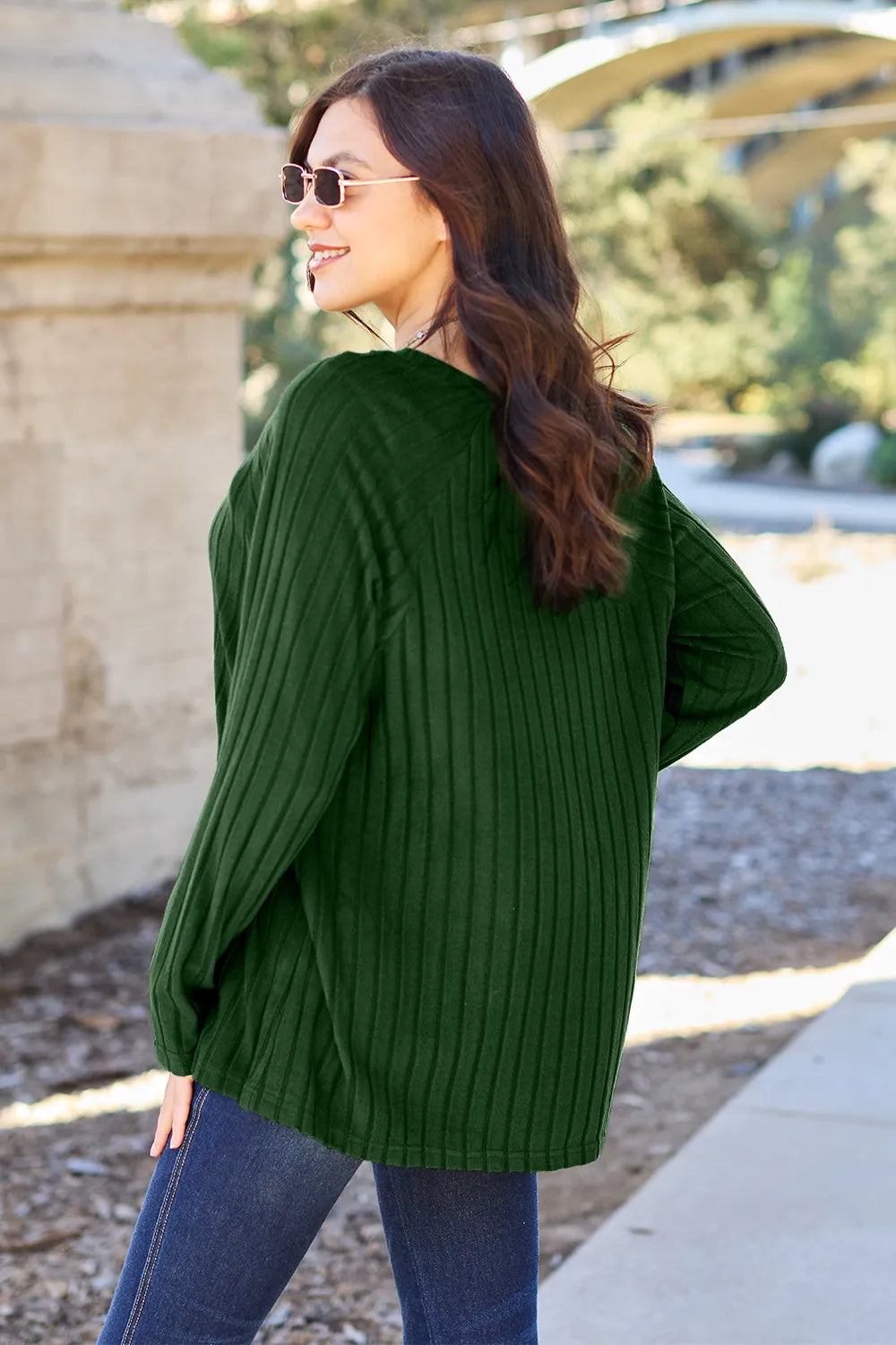 Ribbed long-sleeve knit top