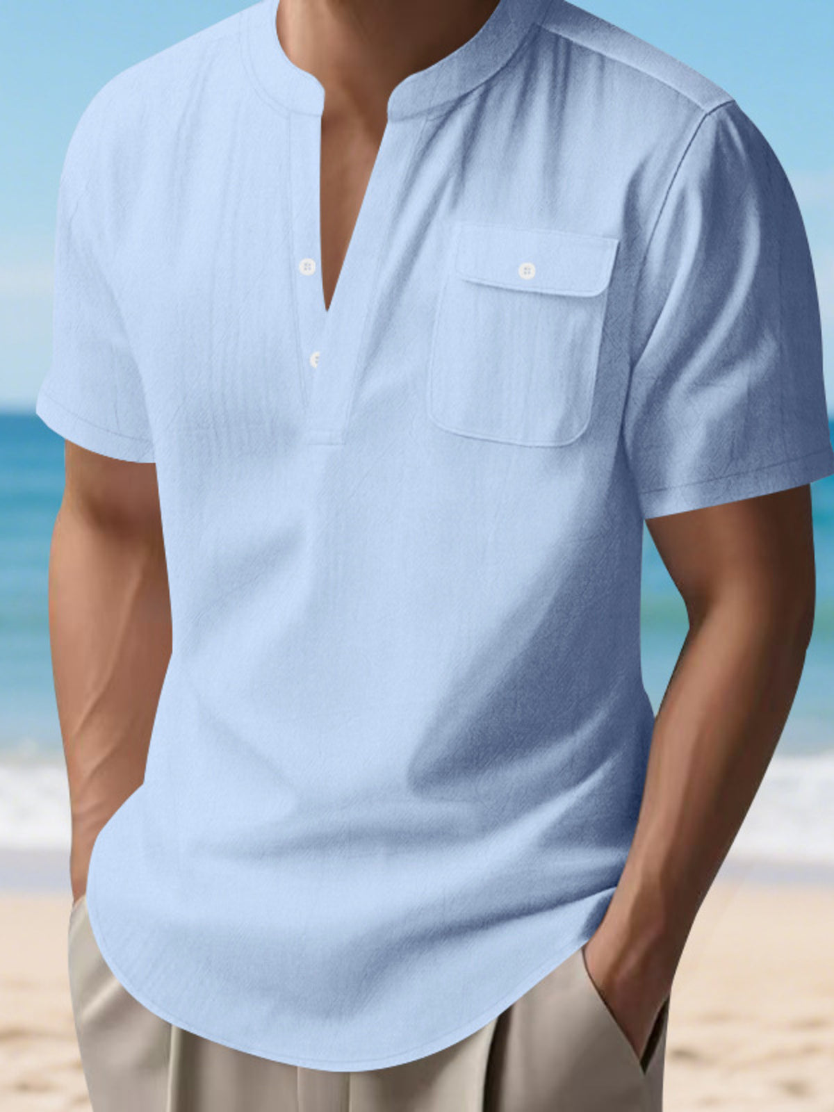 Pocket short-sleeve shirt – light blue