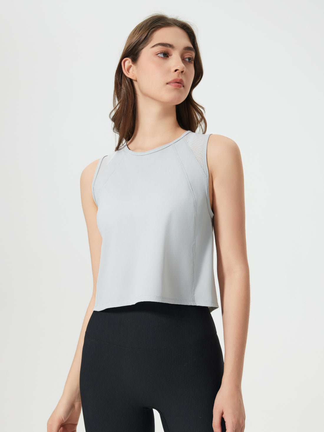Round neck cropped active tank, Light Gray